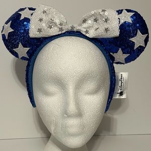 Blue White Stars Mickey Minnie Mouse Ears Bow 4Th of July Patriotic Disneyland